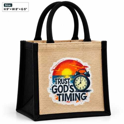 Trust God’s Timing Jute Cotton Lunch Bag | Multipurpose Carry Bag 133